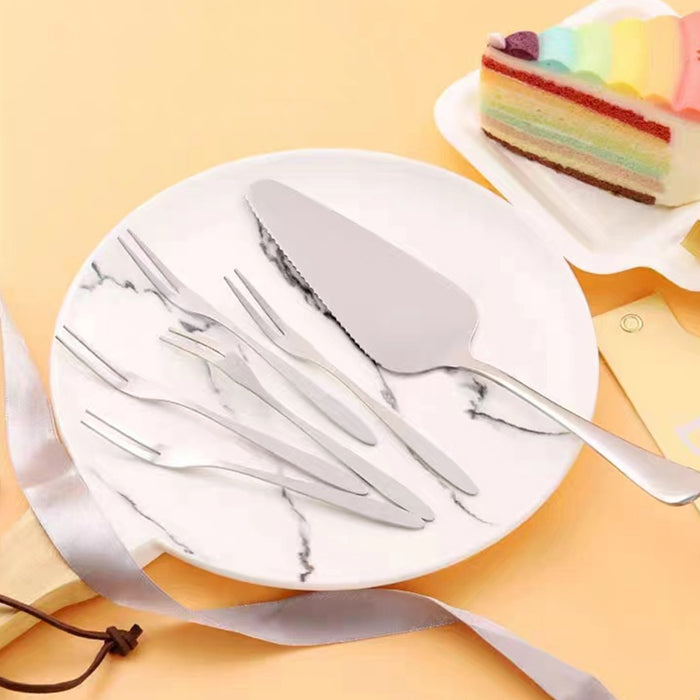Stainless Steel Cake Knife Fork Plate Set with Candles for Party Dessert Serving