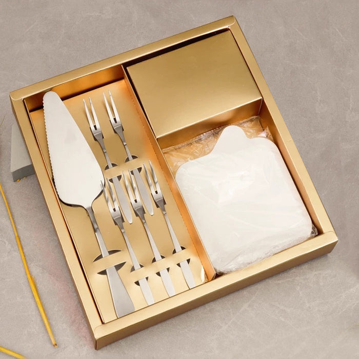 Stainless Steel Cake Knife Fork Plate Set with Candles for Party Dessert Serving