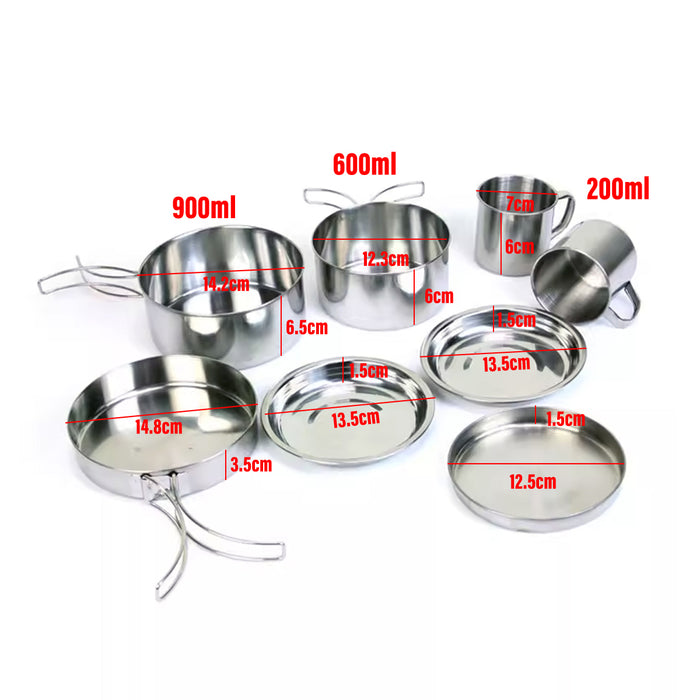 Outdoor Stainless Steel Camping Cookware set of 8