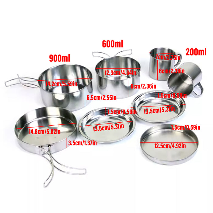 Outdoor Stainless Steel Camping Cookware set of 8
