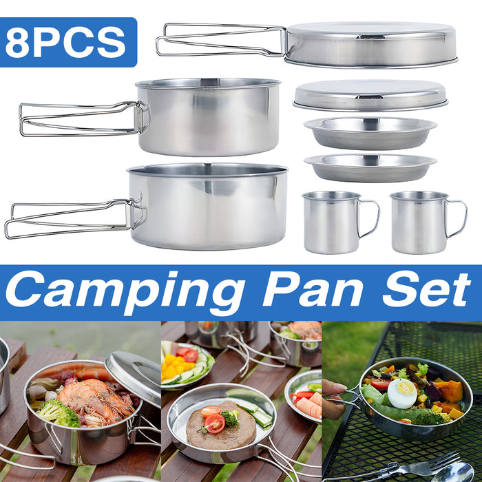Outdoor Stainless Steel Camping Cookware set of 8