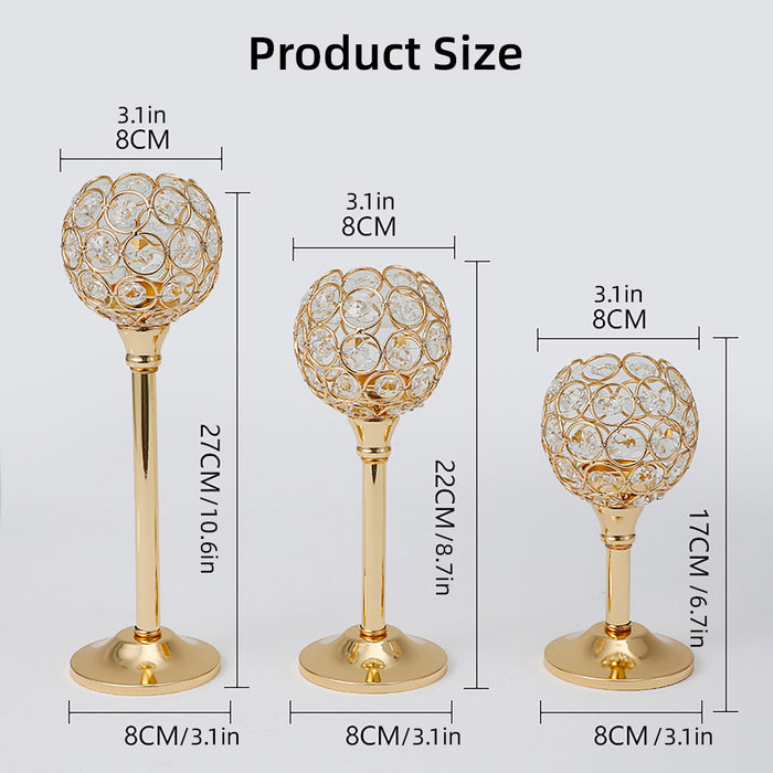 Crystal Candle Holders Metal Candlelight Wedding Table Decoration, 3pcs