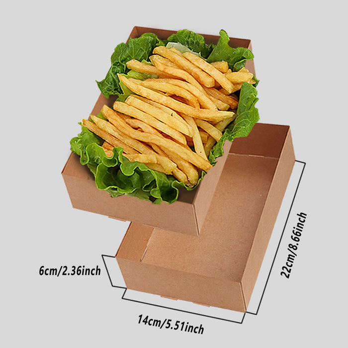50 Pcs Disposable Kraft Paper Lunch Boxes Fold-Lock Leak-Resistant 14 x 22 x 6 cm