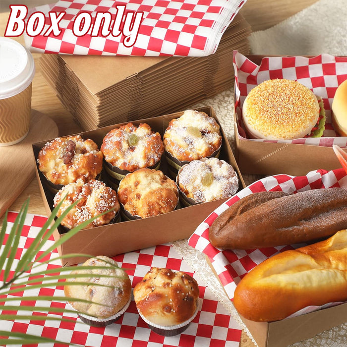 50 Pcs Disposable Kraft Paper Lunch Boxes Fold-Lock Leak-Resistant 14 x 22 x 6 cm