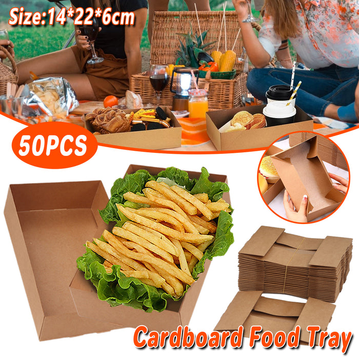 50 Pcs Disposable Kraft Paper Lunch Boxes Fold-Lock Leak-Resistant 14 x 22 x 6 cm