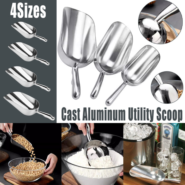 4 Sizes Cast Aluminum Scoop Silver for Ice Flour Rice