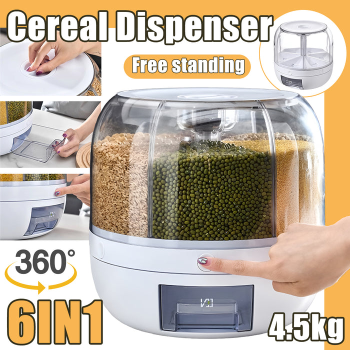 Rotating Cereal Dispenser 4.5kg PP ABS White Space-Saving
