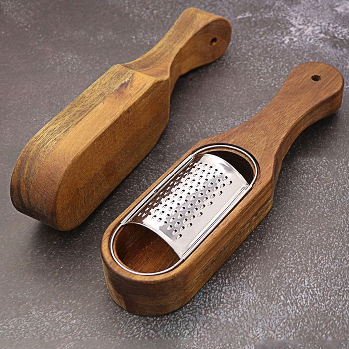 Stainless Steel Cheese Grater with Acacia Wood Handle