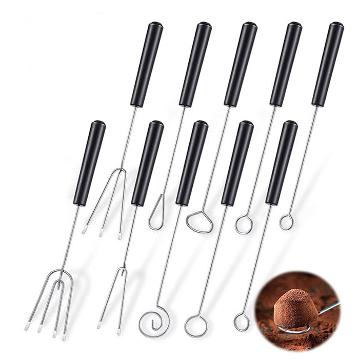 10PCS Chocolate Dipping Fork Set Stainless Steel Dessert Tool