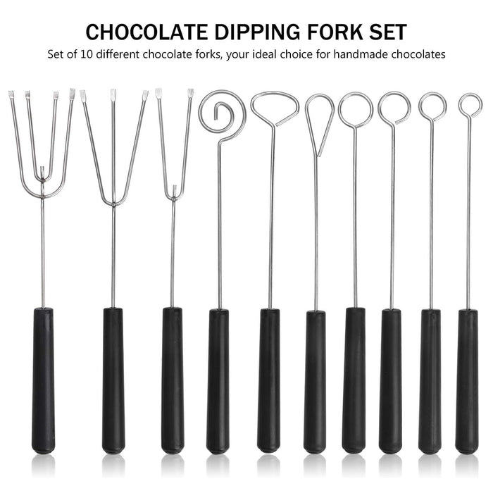 10PCS Chocolate Dipping Fork Set Stainless Steel Dessert Tool