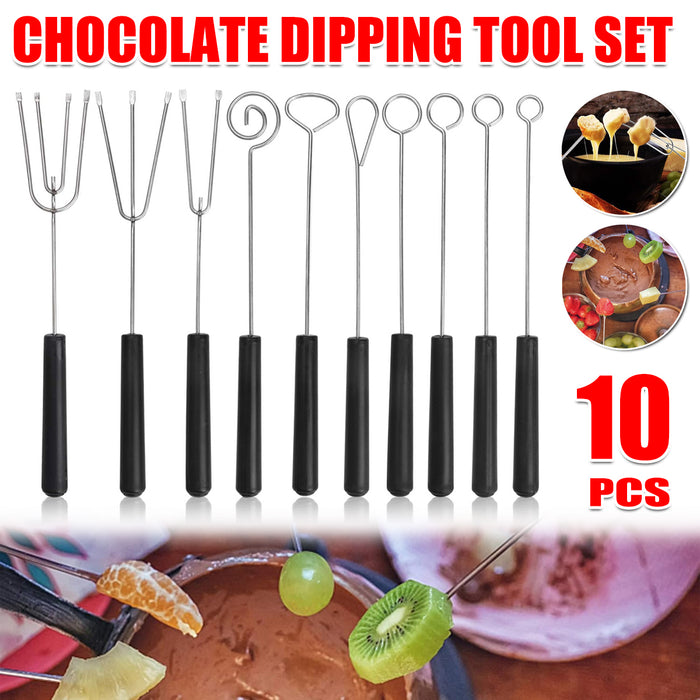 10PCS Chocolate Dipping Fork Set Stainless Steel Dessert Tool