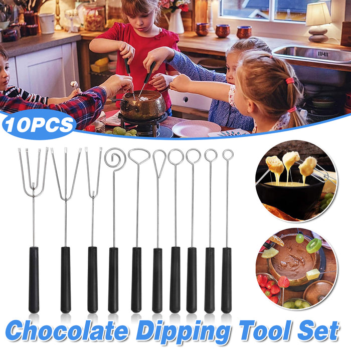 10PCS Chocolate Dipping Fork Set Stainless Steel Dessert Tool