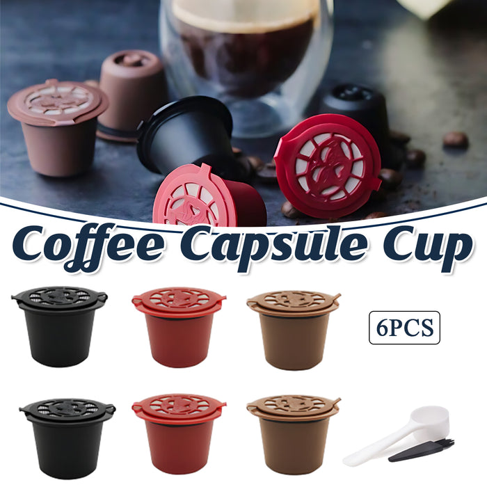 6 Pcs Reusable Coffee Capsule Pods for Nespresso Machine with Spoon and Brush