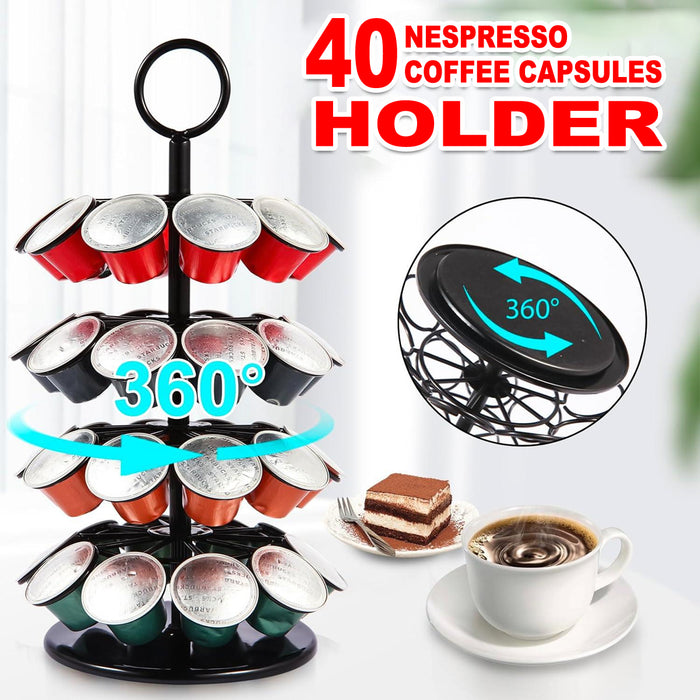 Coffee Capsule Organiser 40 Capacity Rotating Metal Stand