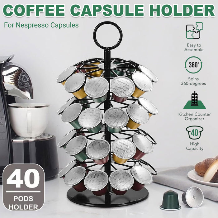 Coffee Capsule Organiser 40 Capacity Rotating Metal Stand