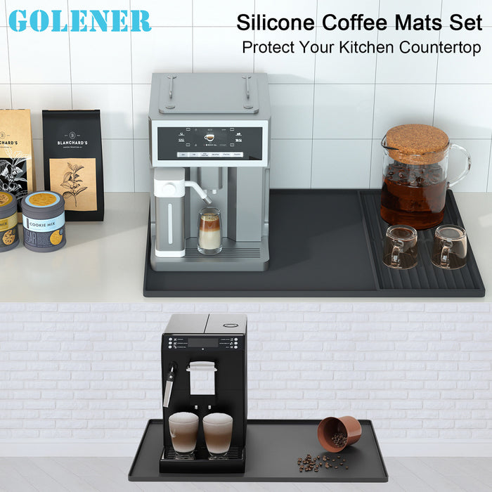 Coffee Maker Silicone Mat Set Non-Slip Countertop Protector Large 61 x 40.5 cm Small 40 x 19 cm
