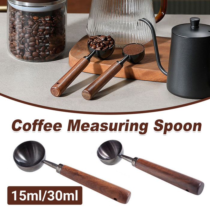 2 Pcs Coffee Measuring Spoons Walnut Handle 15ml 30ml