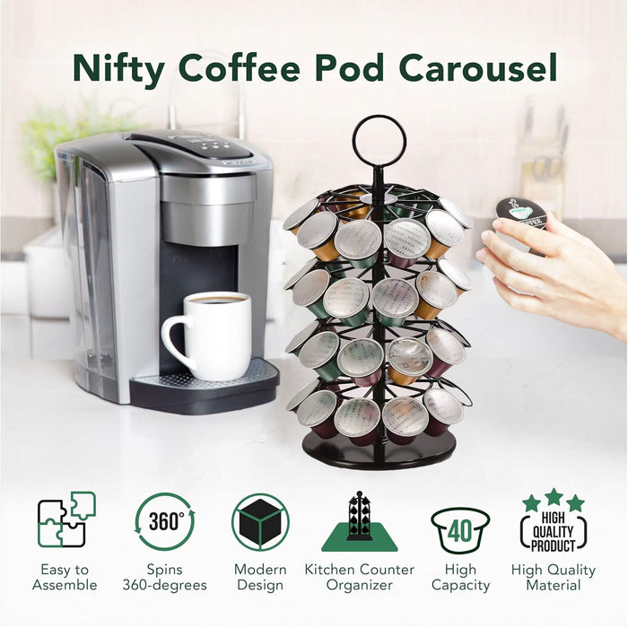 Coffee Capsule Organiser 40 Capacity Rotating Metal Stand
