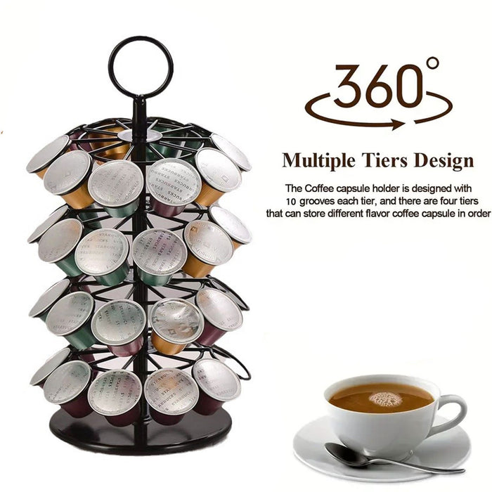 Coffee Capsule Organiser 40 Capacity Rotating Metal Stand