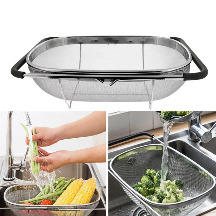 Stainless Steel Kitchen Drain Strainer Basket, Telescopic