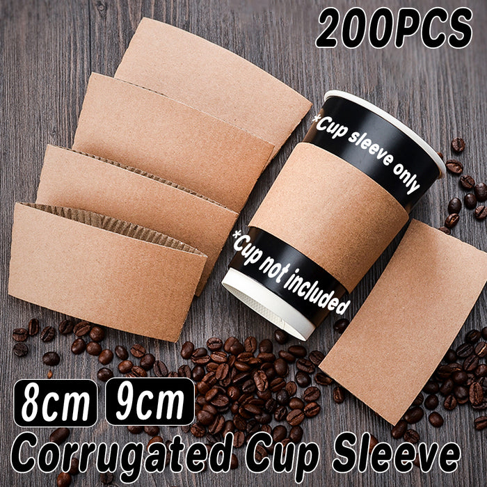 200 Pcs Kraft Paper Cup Sleeves Corrugated 8cm 9cm