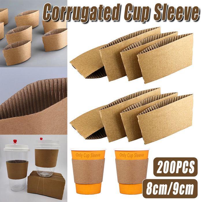 200 Pcs Kraft Paper Cup Sleeves Corrugated 8cm 9cm
