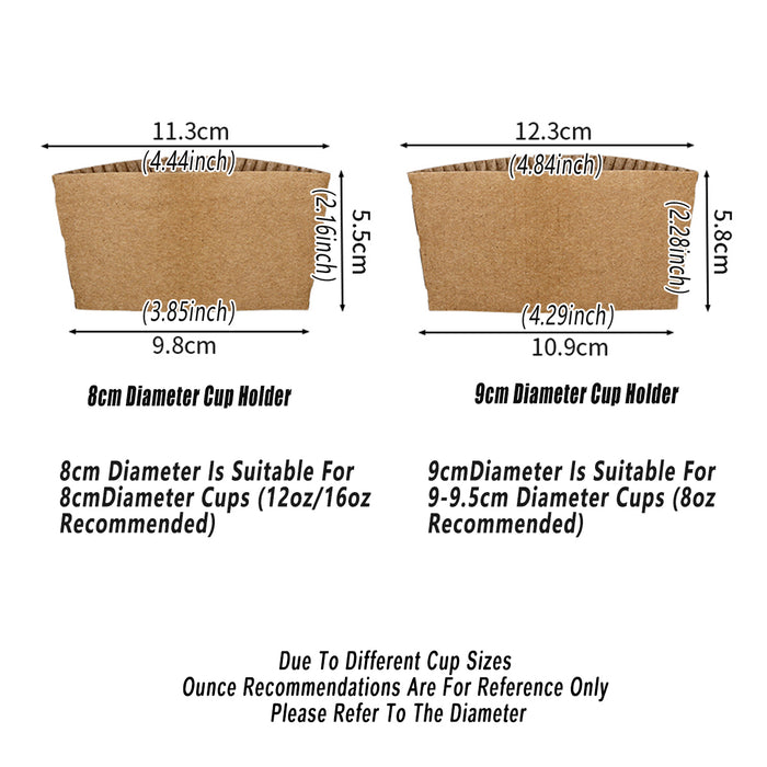 200 Pcs Kraft Paper Cup Sleeves Corrugated 8cm 9cm