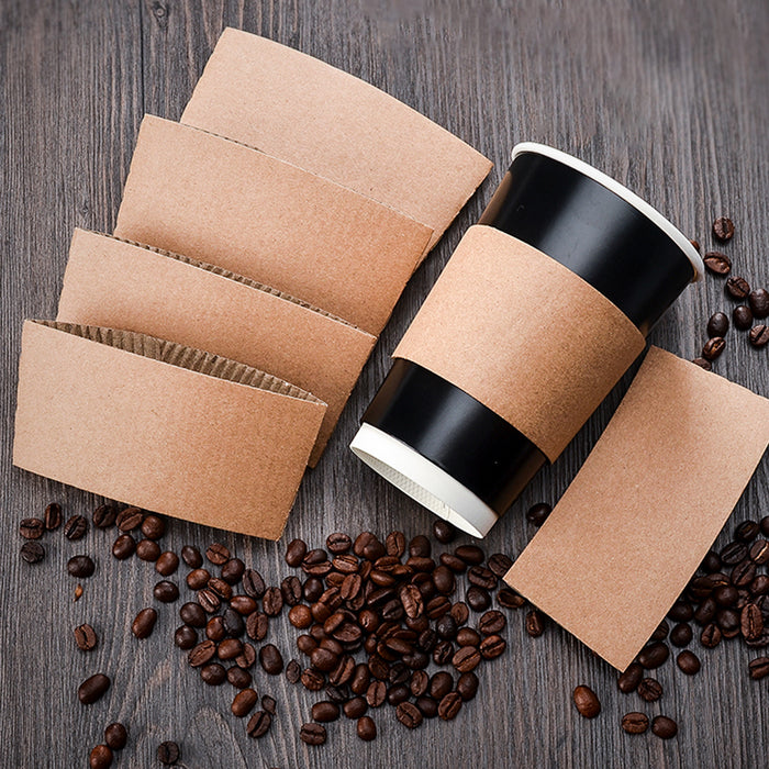 200 Pcs Kraft Paper Cup Sleeves Corrugated 8cm 9cm