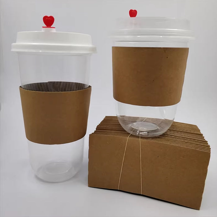 200 Pcs Kraft Paper Cup Sleeves Corrugated 8cm 9cm