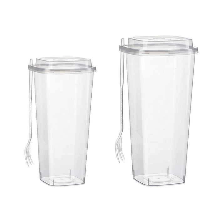 50 Pcs Fruit Tea Cups with Lids Forks 650ml 960ml PP