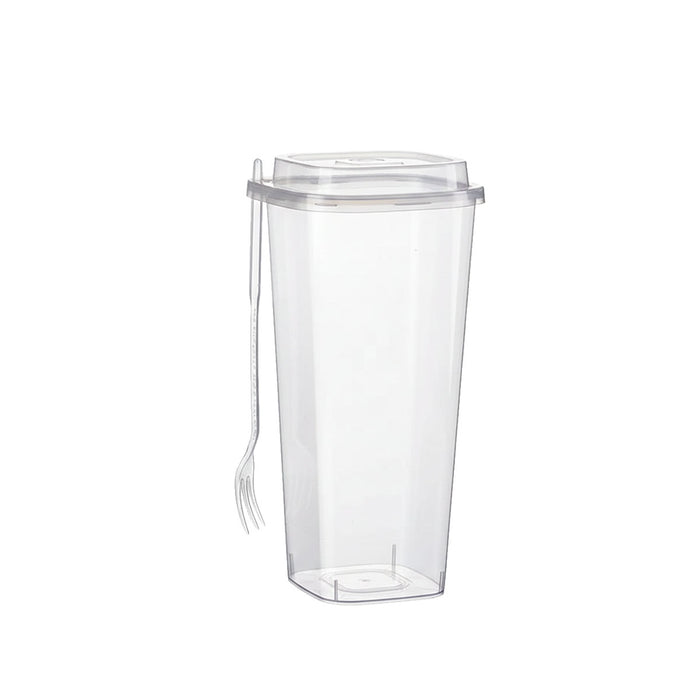 50 Pcs Fruit Tea Cups with Lids Forks 650ml 960ml PP