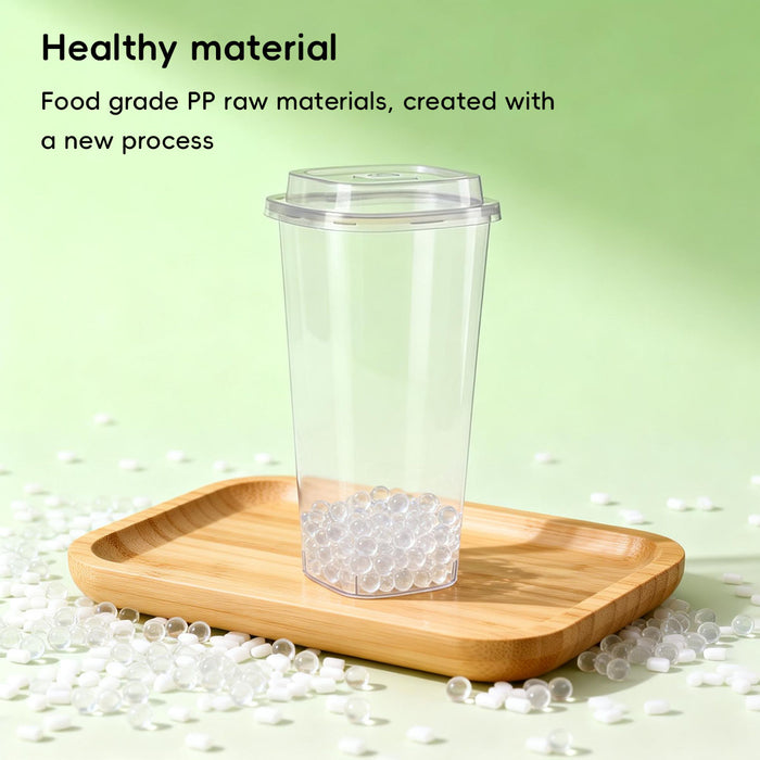 50 Pcs Fruit Tea Cups with Lids Forks 650ml 960ml PP