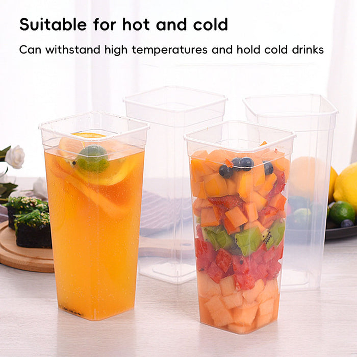 50 Pcs Fruit Tea Cups with Lids Forks 650ml 960ml PP
