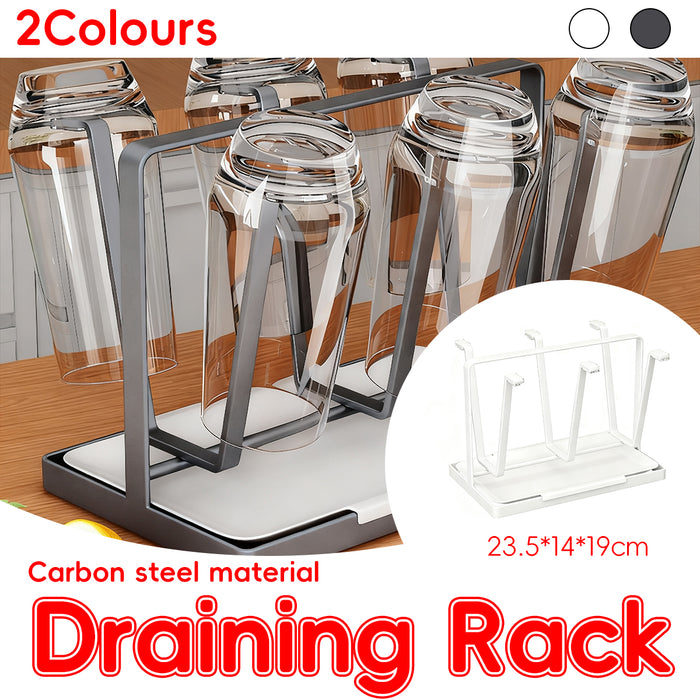 6 Hook Stainless Steel Cup Drying Rack with Drip Tray