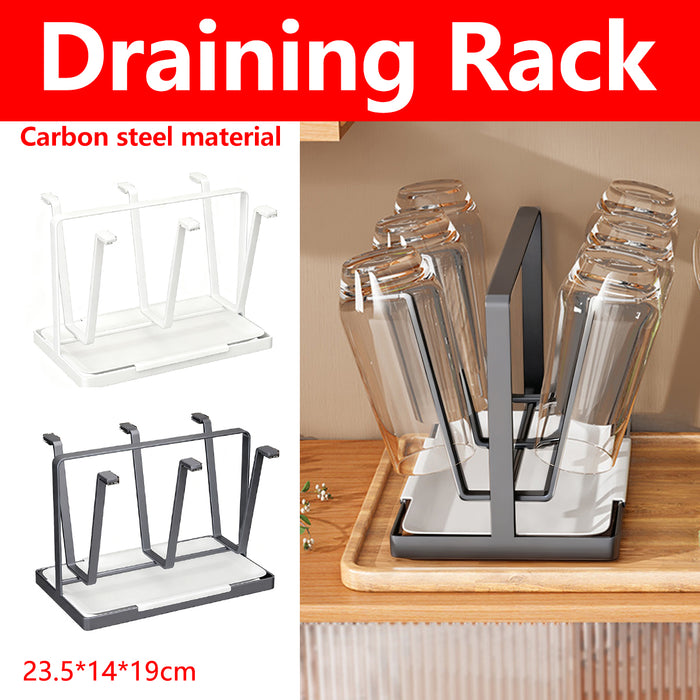 6 Hook Stainless Steel Cup Drying Rack with Drip Tray