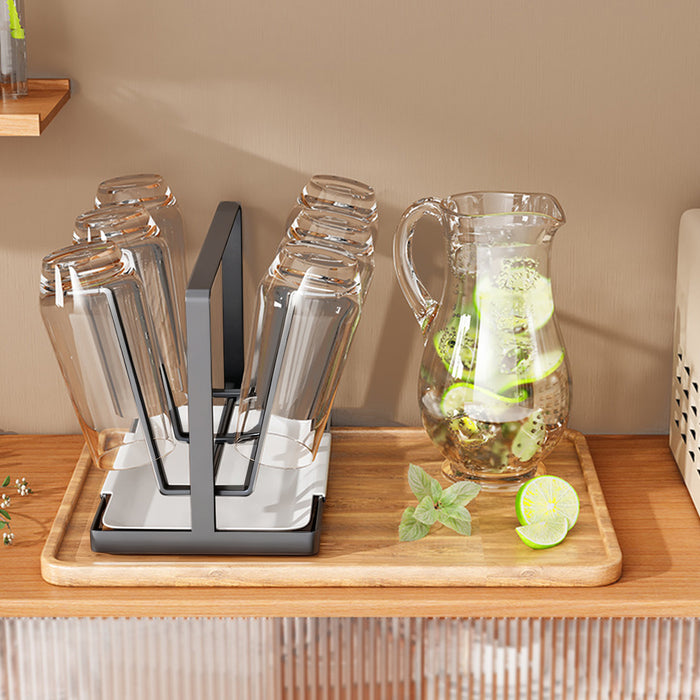 6 Hook Stainless Steel Cup Drying Rack with Drip Tray