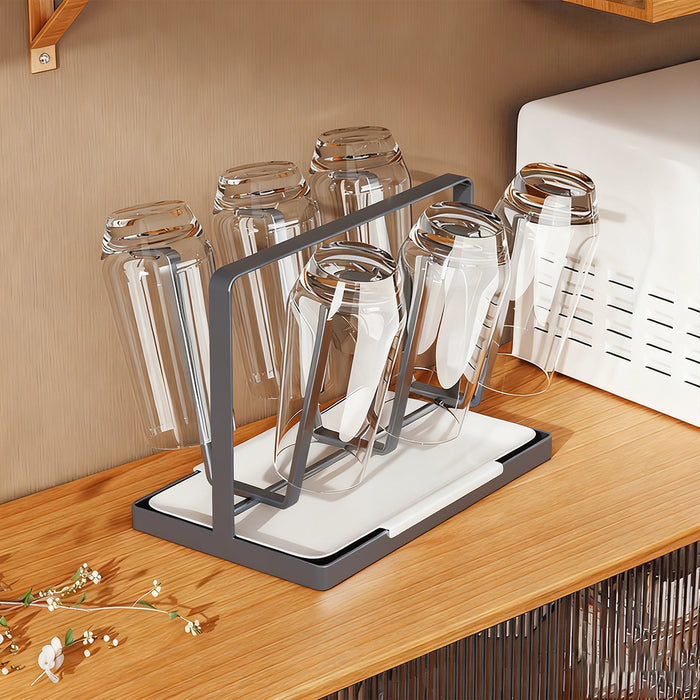 6 Hook Stainless Steel Cup Drying Rack with Drip Tray