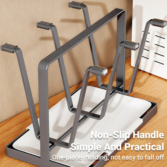 6 Hook Stainless Steel Cup Drying Rack with Drip Tray