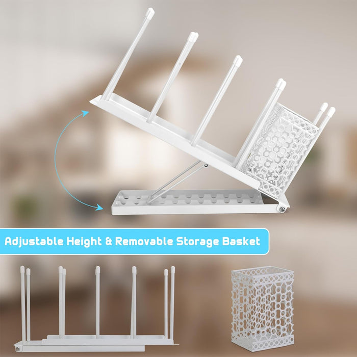 Metal Cup Organiser Rack with Straw Basket, White