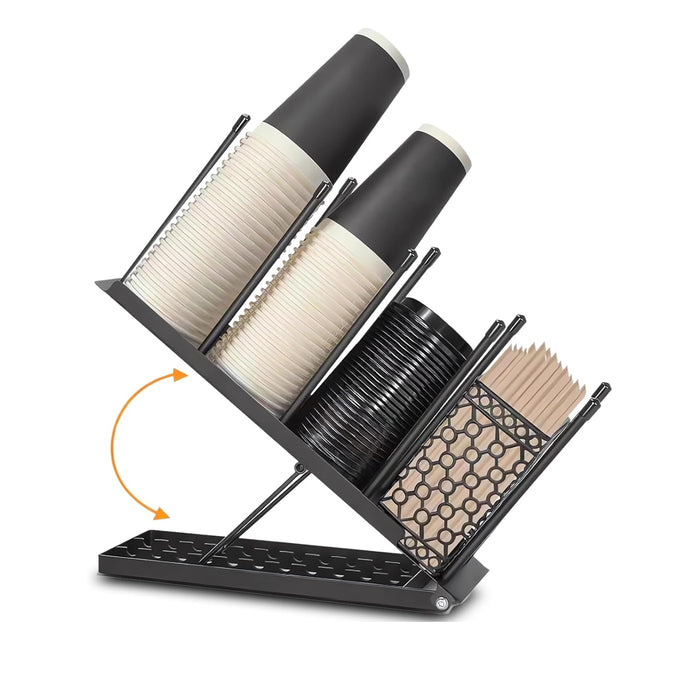 Metal Cup Organiser Rack with Straw Basket, Black