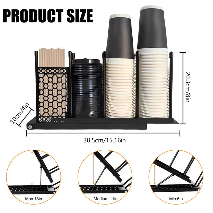 Metal Cup Organiser Rack with Straw Basket, Black