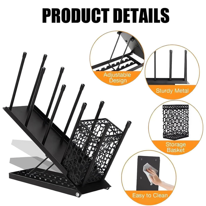 Metal Cup Organiser Rack with Straw Basket, Black