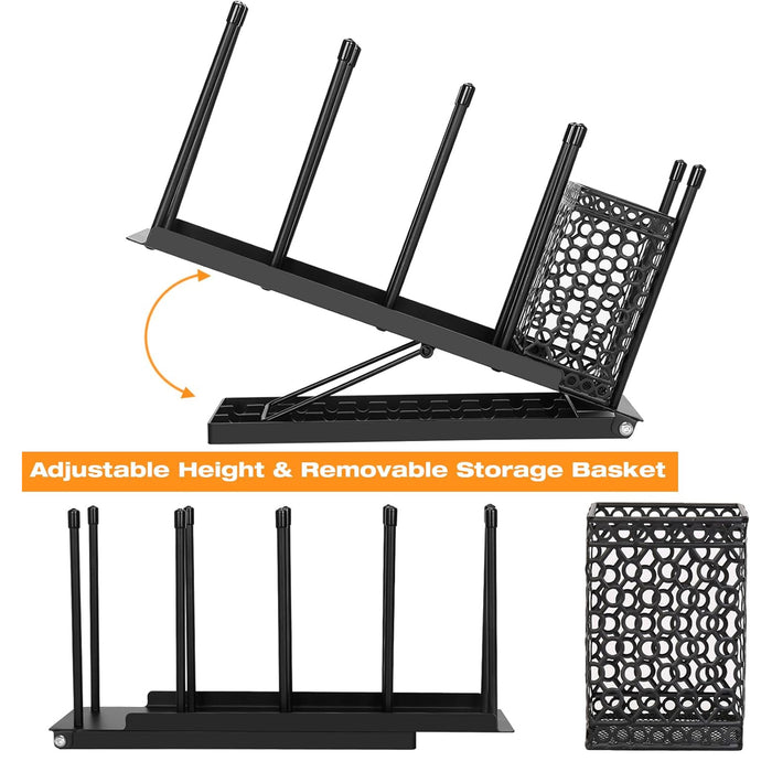 Metal Cup Organiser Rack with Straw Basket, Black