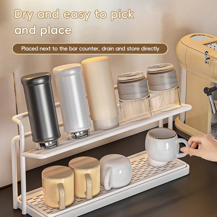 2 Tier Cup Drying Rack with Tray Slim 15.74in Base