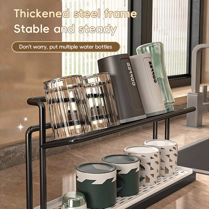 2 Tier Cup Drying Rack with Tray Slim 15.74in Base