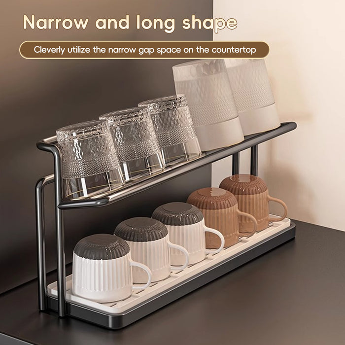 2 Tier Cup Drying Rack with Tray Slim 15.74in Base