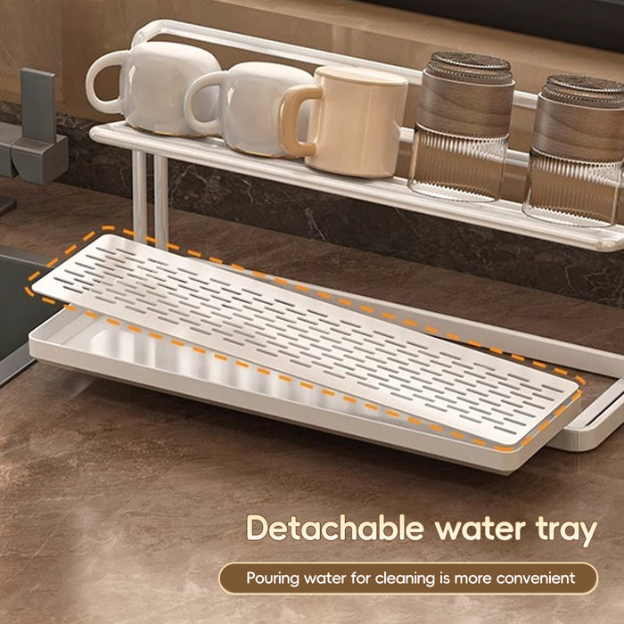 2 Tier Cup Drying Rack with Tray Slim 15.74in Base