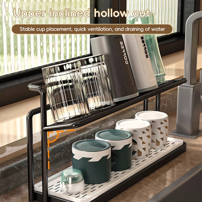 2 Tier Cup Drying Rack with Tray Slim 15.74in Base