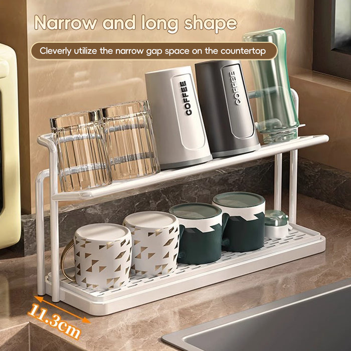 2 Tier Cup Drying Rack with Tray Slim 15.74in Base