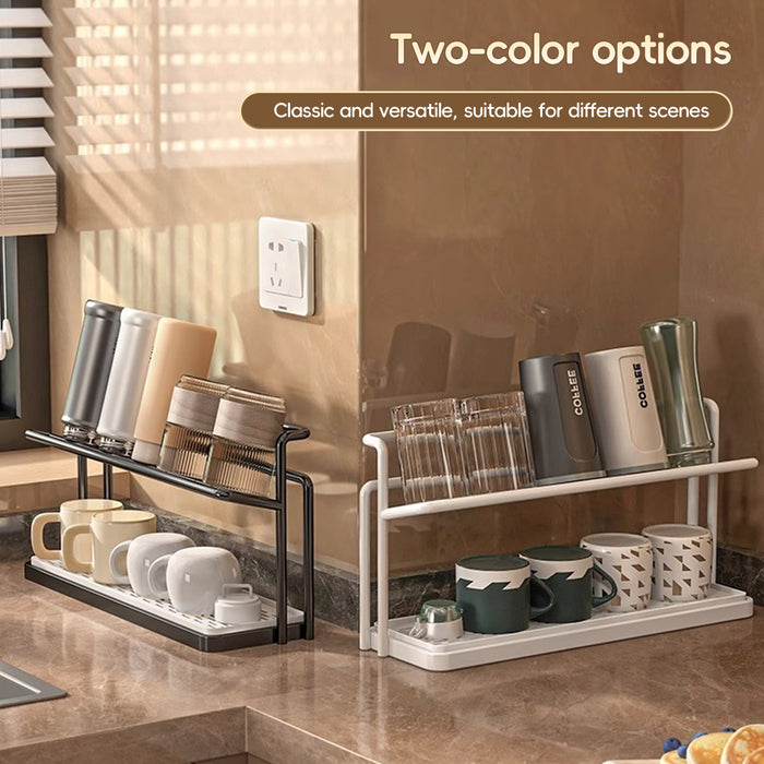 2 Tier Cup Drying Rack with Tray Slim 15.74in Base